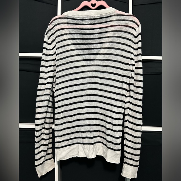 Veronica Beard Striped V-Neck Sweater - Black and White - Picture 4 of 4